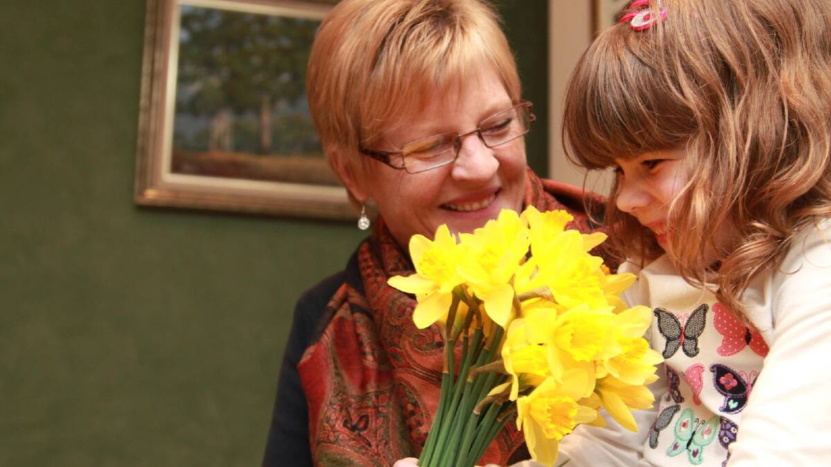 Abby Butcher, 6 and her grandmother Joy Dance hope locals will support Daffodil Day. Picture: Anthony Stipo