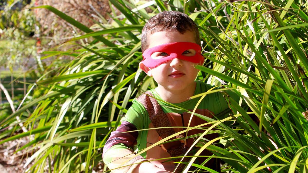 Griffith North Public School student Riley Curran, 5, makes a convincing Ninja Turtle during Book Week. Picture: Anthony Stipo