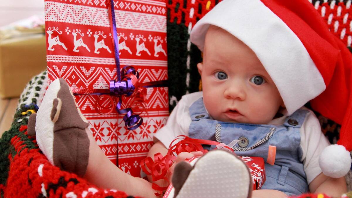 Four-month-old Riley Witham is ready for Christmas. Picture: Anthony Stipo