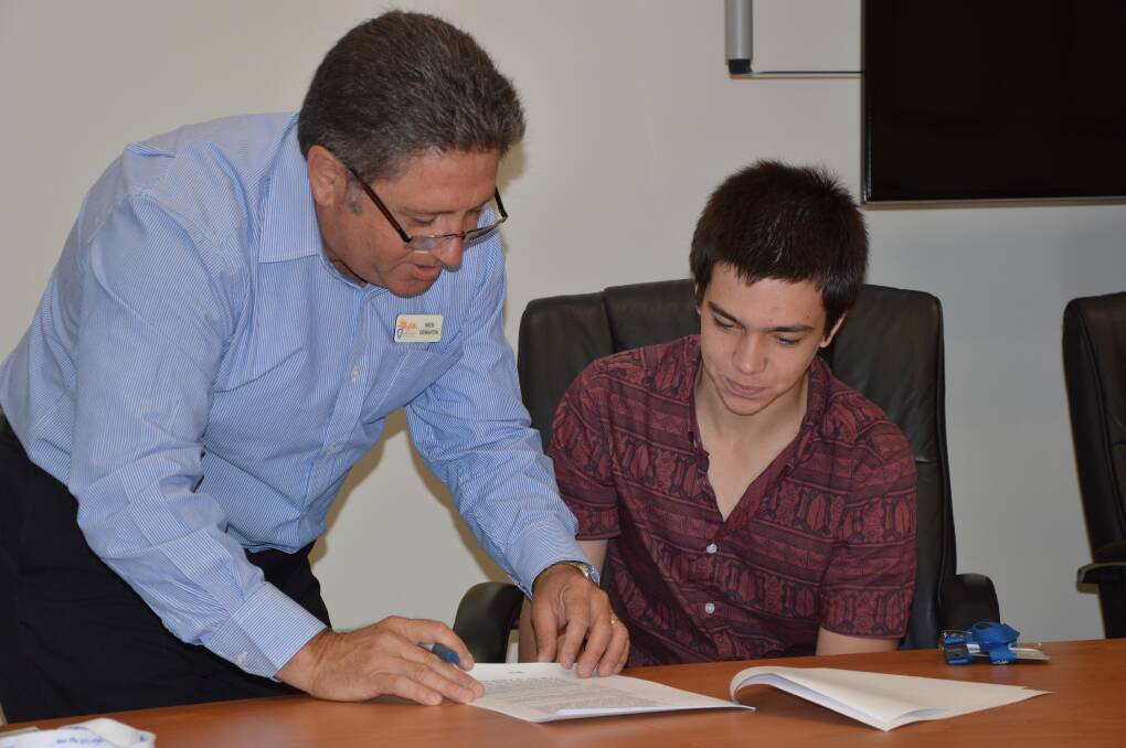 School-based trainee Daniel Green with Griffith City Council's Nick DeMartin.