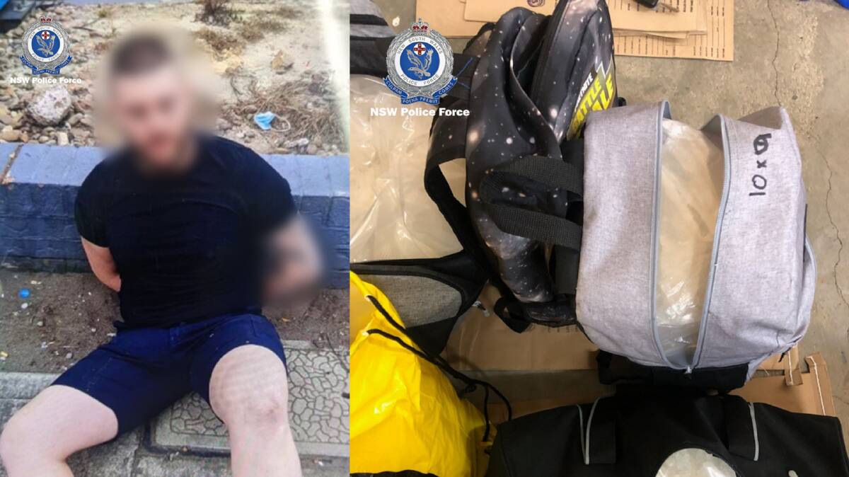 It will be alleged a man arrested in a vehicle stop in Sydney's south-west on Friday (left) was involved in the supply of the 50 kilograms of illicit drugs seized in Hay last month. PHOTO: NSW Police