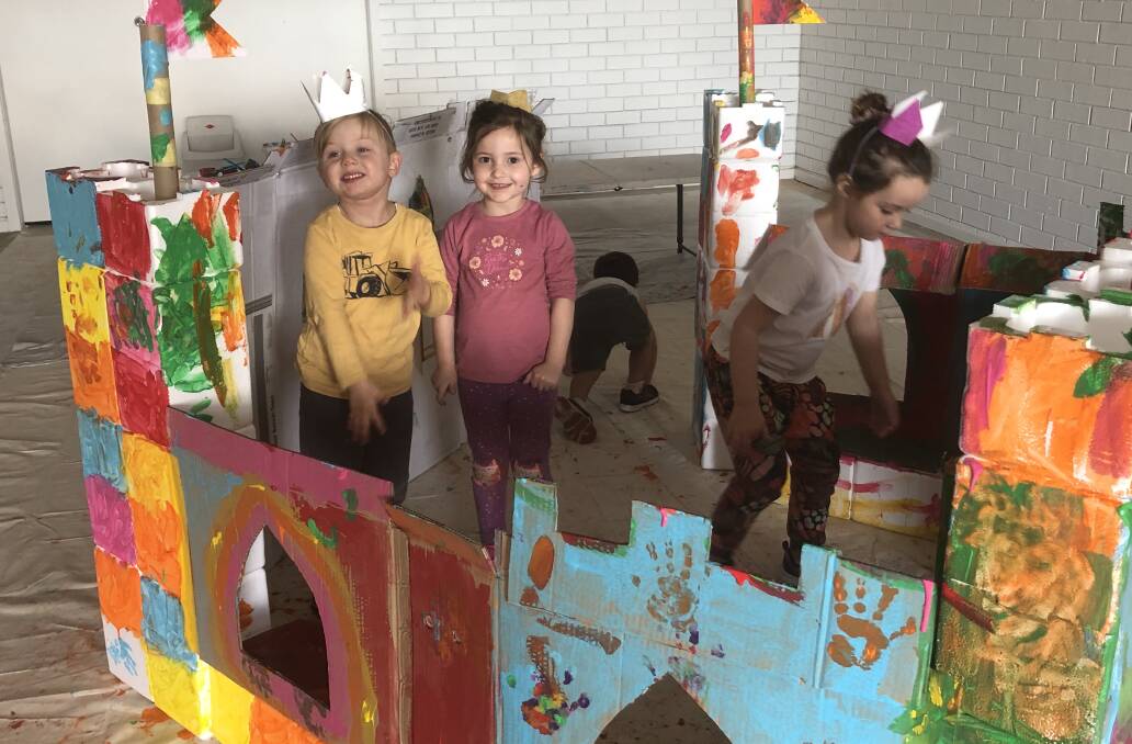 PAINT AND SIP-PY CUPS: Jesse Matthews and Emily Crotty had a great time building a castle at the new art club. PHOTO: Cai Holroyd