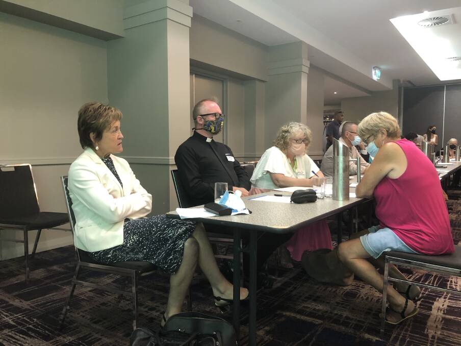 BRAIN STORM: MP Helen Dalton, Father Thomas Leslie, Headspace manager Sharron Dean and Annette Baker discussing the trend of community assets being sold. PHOTO: Cai Holroyd