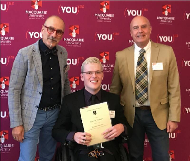 CONGRATULAZIONI: Luke Woodward won the European Union prize for his performance in the study of German and Italian. He also got to meet his professors, Gianluca Alimeni and Emilio Lomonaco. PHOTO: Contributed