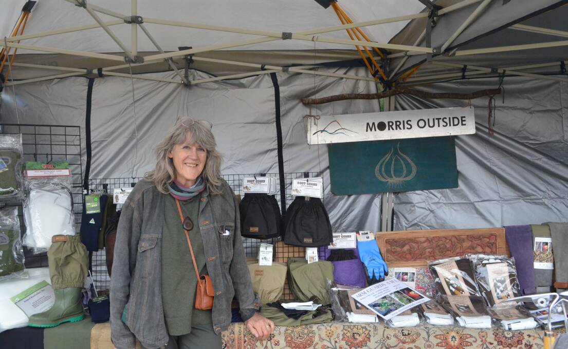 OFF THE CUFF REMARKS: Jan Morris stands outside her stall at Riverina Field Days, after decades of adventuring. PHOTO: Cai Holroyd