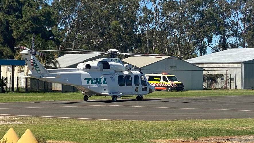 The helicopter that took Todd Hammond from Griffith Airport to Canberra Hospital. Photo by Lizzie Gracie.