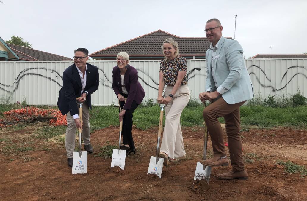 TWO STEP SHOVEL: Wes Fang MLC, Donna Anthes, Sussan Ley and Doug Curran breaking ground on the lot for the Griffin Green project. PHOTO: Cai Holroyd