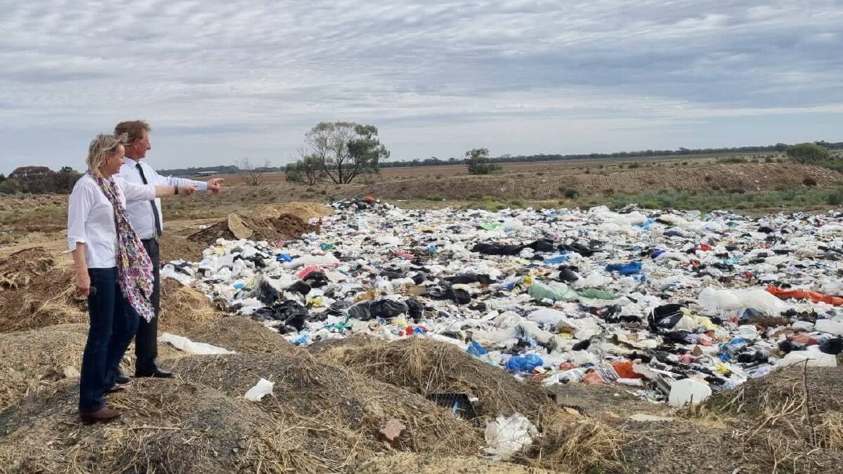 TRASH: MP Sussan Ley with Hay deputy mayor Lionel Garner surveying a landfill. PHOTO: Contributed