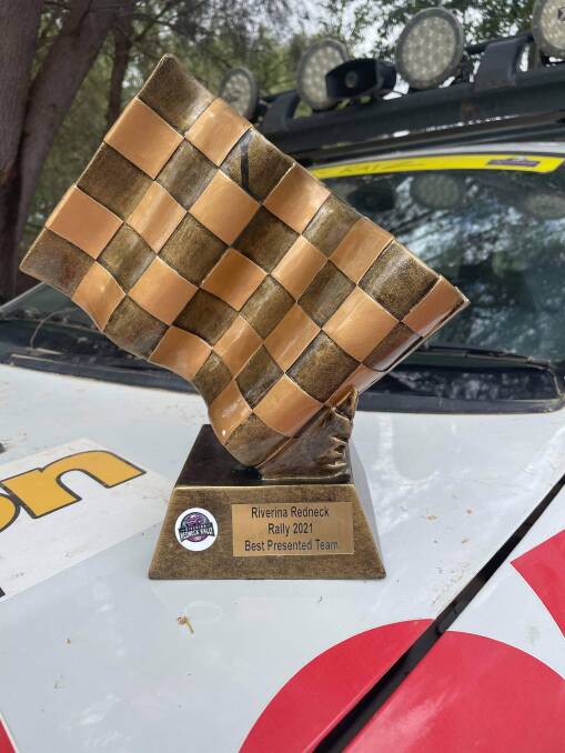 EYE-CATCHING: Liam Catanzariti and Jamie Bertolin took out the 'Best Presented' trophy at the Riverina Redneck Rally. PHOTO: Contributed