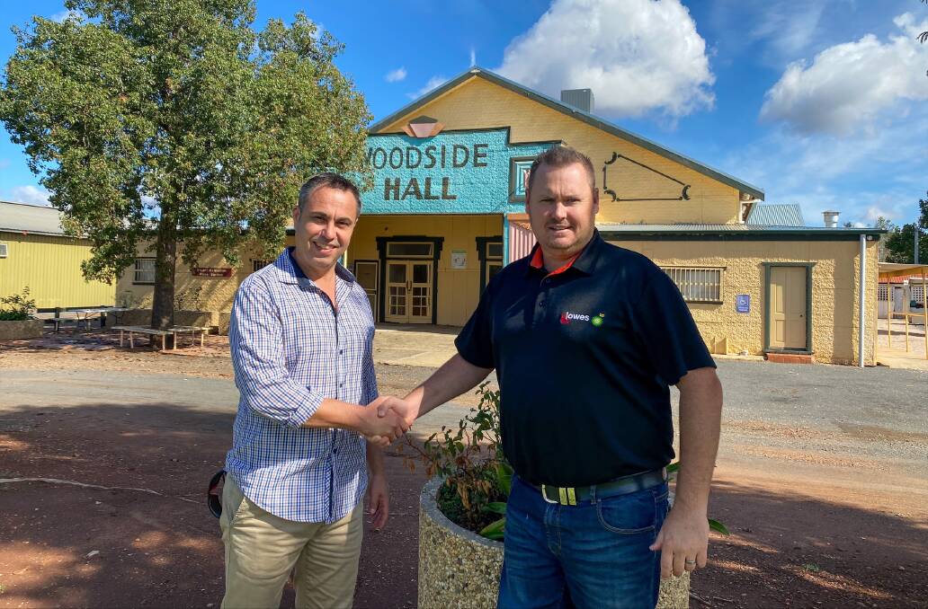 PARTNERSHIP: Jason Torresan and Brendan Hicken scoping out Woodside Hall, preparing for the 2022 Riverina Field Days. PHOTO: Contributed