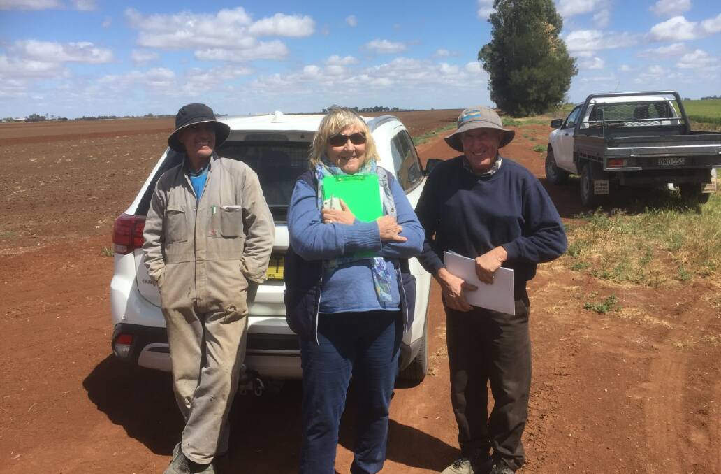 ONCE BITTERN, TWICE SHY: Rice farmers Lawrence Sartor (left) and Rino Sartor (right) with Senior Land Services Officer Anna Wilson. PHOTO: Contributed