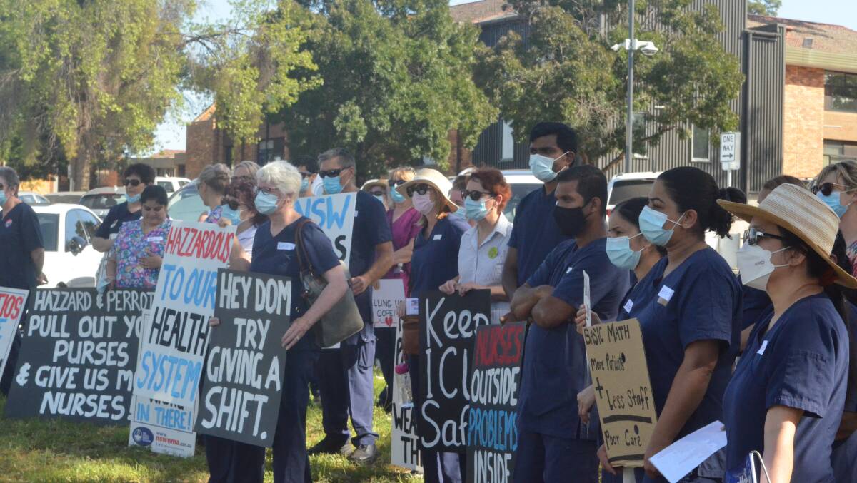 Over 70 of Griffith's nurses turned out to rally and demand better ratios of nurses to patients in Griffith Base Hospital and across the state. PHOTO: Cai Holroyd