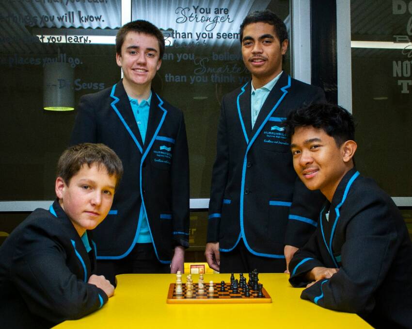 CHECKMATE: Team captain Alani Langi, Jerville Rala, Luca Brighenti and Dylan Litchfield make up the MRHS Chess Team for the NSW Junior Chess League. PHOTO: Contributed
