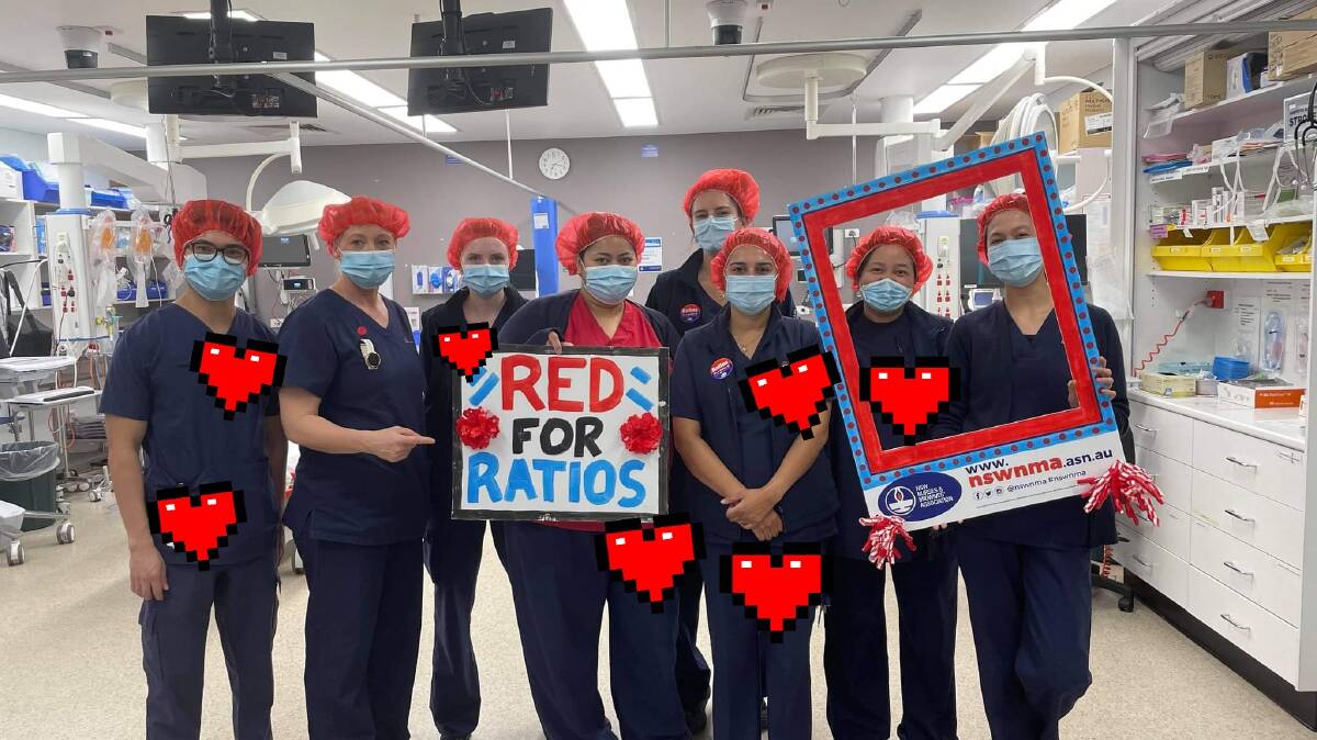 RED FOR RATIOS: Nurses at Griffith Base Hospital don red to bring awareness to the ongoing fight for better staff to patient ratios. PHOTO: NSWNMA