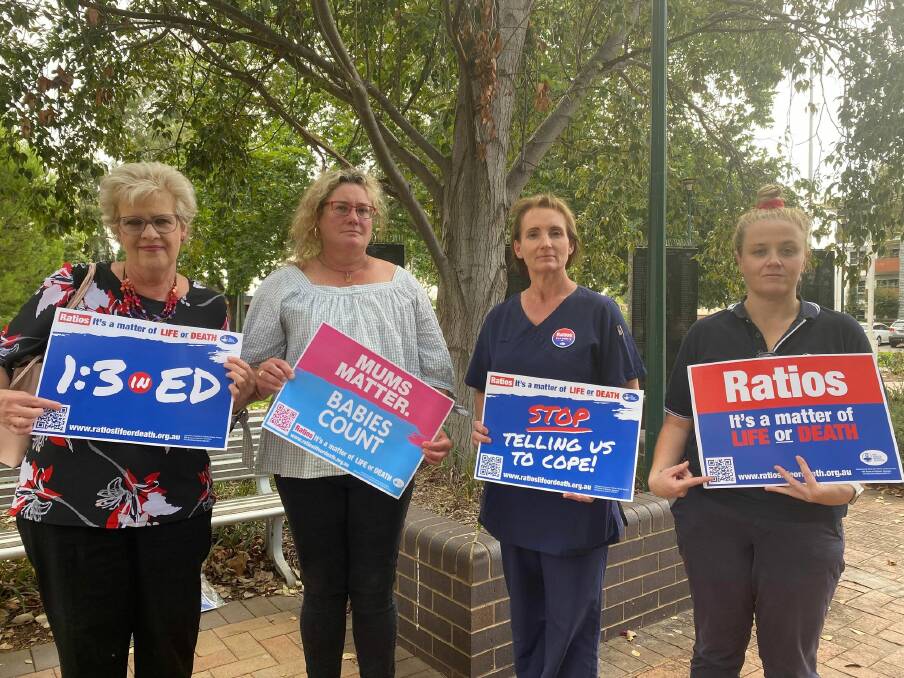 CHANGE NEEDED: President of NSWNMA Griffith Branch Yvonne Peisley, NSWNMA Leader Organiser Katrina Lee, NSWNMA Griffith Branch Secretary Kristy Wilson and NSWNMA Organiser Jodi Gough. PHOTO: Lizzie Gracie