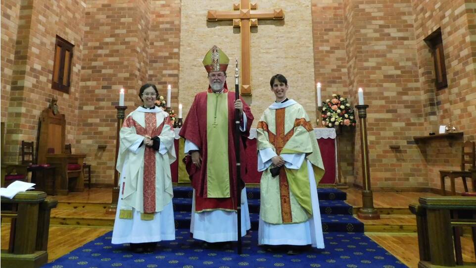 A CELEBRATORY OCCASSION: Reverend Gemma Le Mesurier, Bishop Donald Kirk and Reverend Frederik Le Mesurier after the ordination service at St Alban's Cathedral. PHOTO: Supplied
