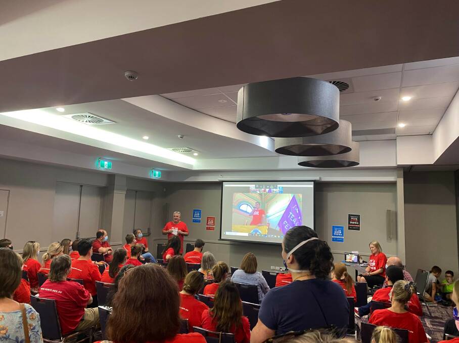 ONGOING ACTION: Griffith Teachers Federation Representative Richard Wiseman speaking to a crowd of local public teachers on a strike held on December 7th. PHOTO: Lizzie Gracie