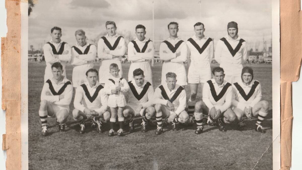 1954 GROUP 20 FIRST GRADE PREMIERS: The team was coached by Kangaroo forward Albert Paul from the Newcastle Club. That year a new Group 20 had been formed and the teams from the MIA were pitted against those from Wagga Wagga and other areas in the Riverina Cameron Skin who played in that team, is one of the oldest surviving Griffith Black and White players. PHOTO: Alister Watt