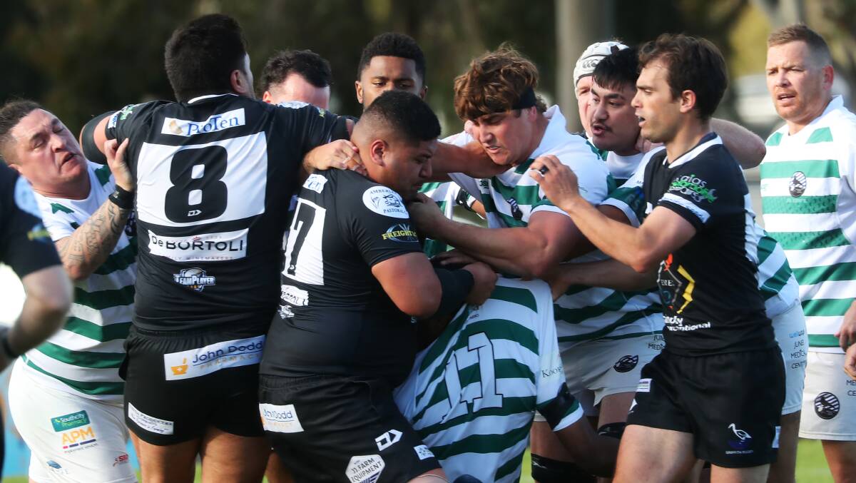 A STRONG FIRST HALF: The Blacks taking charge in their match against Wagga City last weekend PHOTO: Emma Hillier