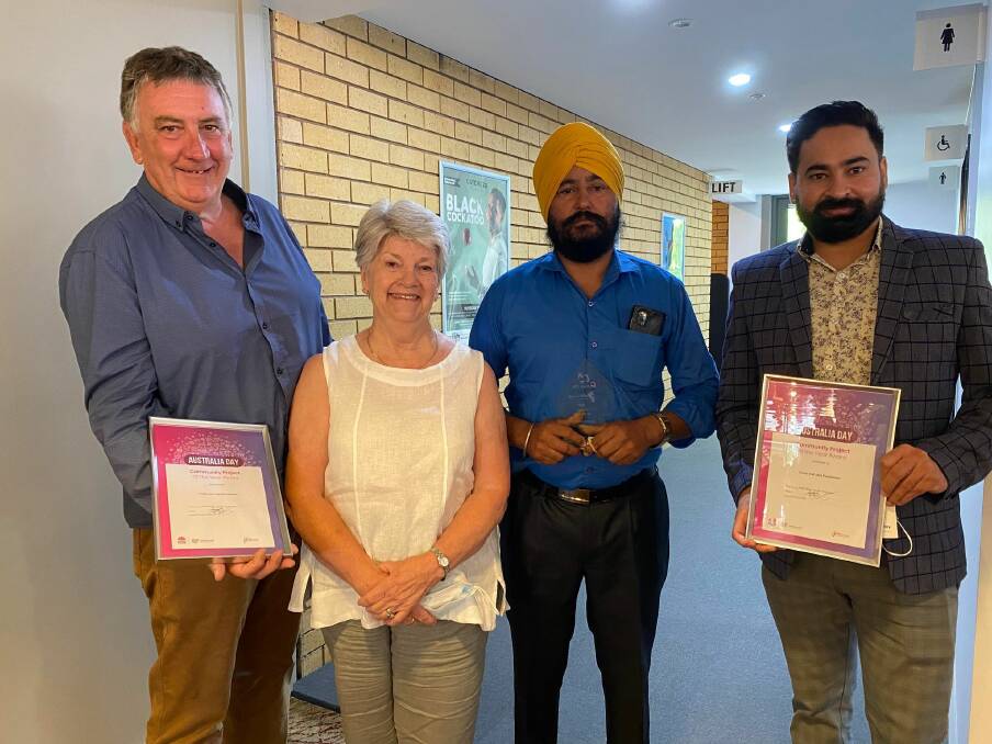 SUPPORTING STUDENTS: Craig O'Keeffe and Kay Mossman from the Country Education Foundation alongside Tony and Bobby Singh from the Griffith Sikh community. PHOTO: Lizzie Gracie