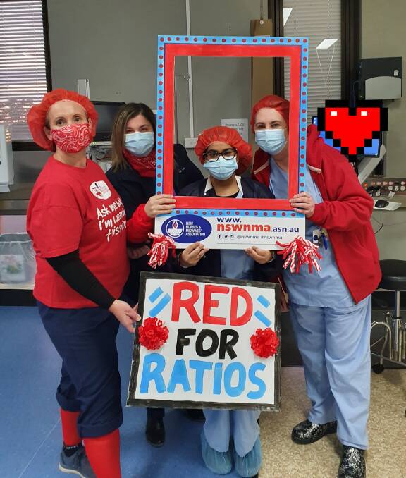 'REaDy' for Ratios: Nurses wore red face and hair masks, some even dying their hair! PHOTO: NSWNMA