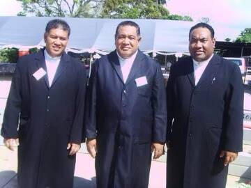 TOUGH TIMES: Reverand Iki Katoanga (left) pictured in a 2019 trip to Tonga alongside President of the Church of Tonga Reverend Dr Tu'ipulotu Katoanga, a very important and well respected member of the Tongan community across the globe. His wellbeing is currently unknown. PHOTO: Supplied
