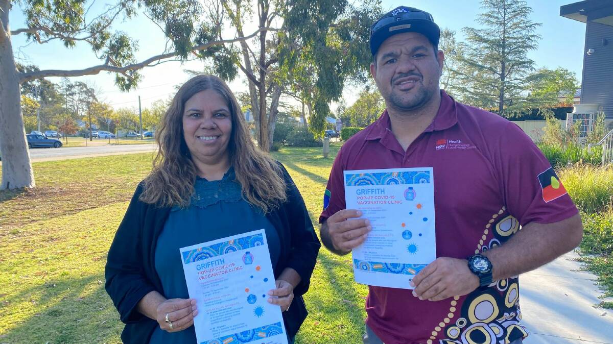 GET VAXXED: Aboriginal Health Workers Candy Kilby and Ronald Bamblett. PHOTO: Lizzie Gracie. 