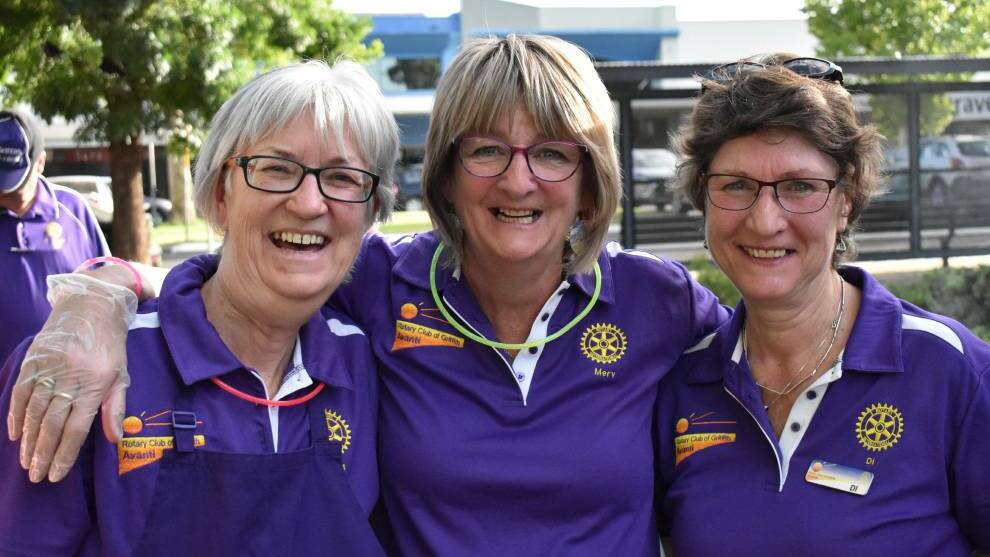 FESTIVE FUN: Margaret Bondiera, Merveen Sjollema and Di Maruskanic from the Griffith Rotary Club at the 2019 Christmas Carnival. PHOTO: Shaun Paterson