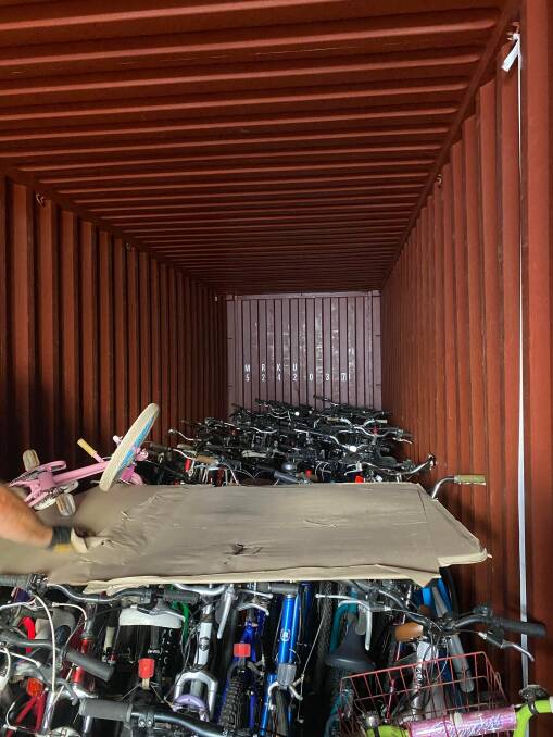 PACKED TIGHT: 100 bikes and over 70 boxes and bags filled with other essential items will fill this 40 foot long shipping container to the brim PHOTO: Lizzie Gracie