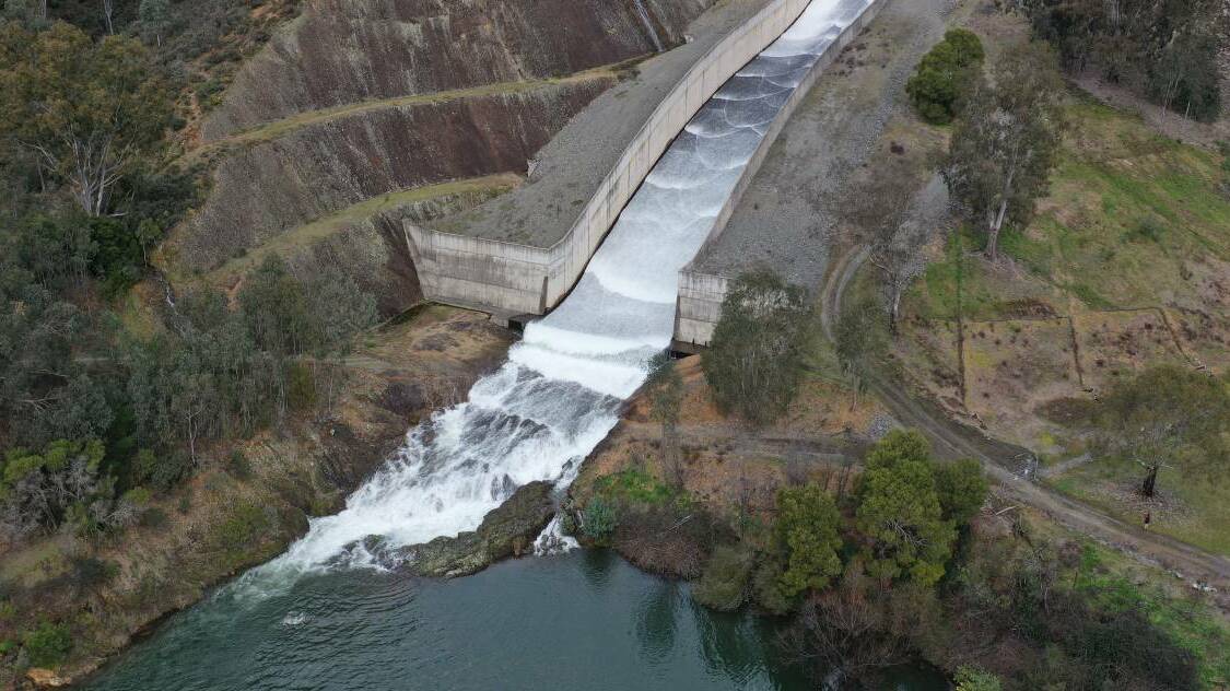 OVERFLOWING: The Blowering dam spillway. PHOTO: Rhys Creed