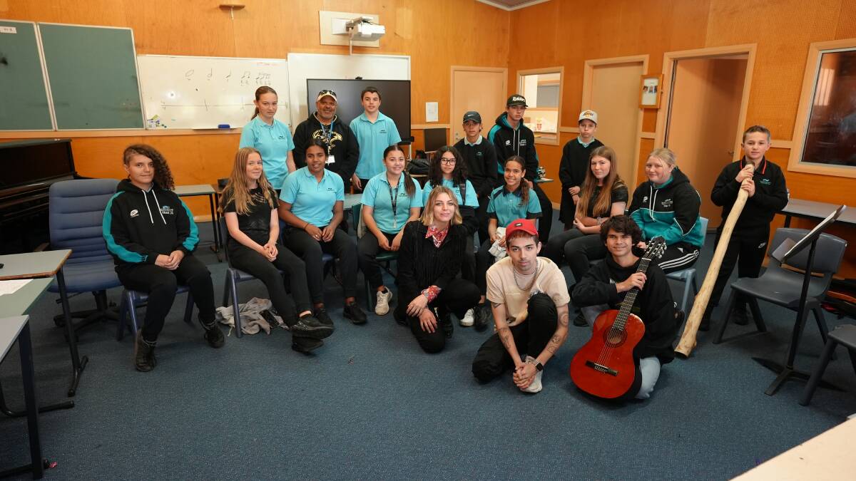 FUTURE STARS: The Murrumbidgee High School students who took part in the SongMakers workshop conducted by mentors Taka Perry, Lily Richardson and Budjerah PHOTO: Vince Bucello