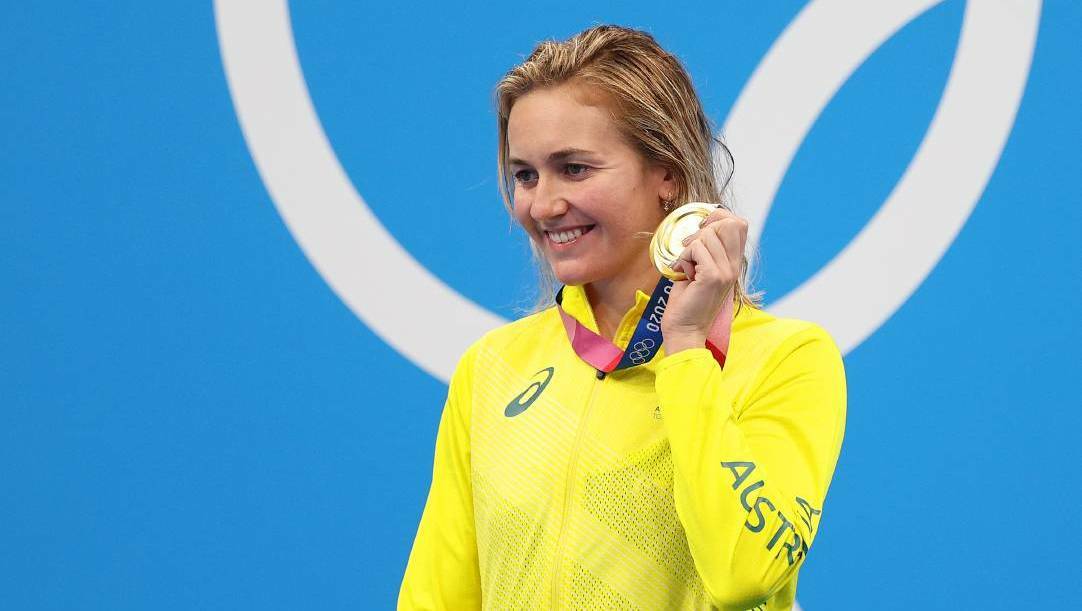 Gold medalist Ariarne Titmus was among the Olympians who arrived in Darwin this morning. Picture: Maddie Meyer/Getty Images