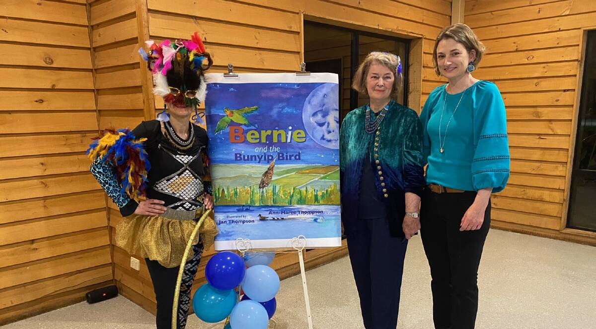 Book designer Margaret Krajnc, illustrator Jen Thompson, and author Ann-Maree Thompson at the Bernie and the Bunyip Bird book launch. Photo is contributed.