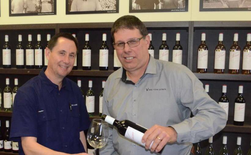 GOLDEN DROP: Dee Vine Estate senior winemaker Danny Toaldo (right) says the gold medal standard means a lot after a difficult couple of years. PHOTO: 