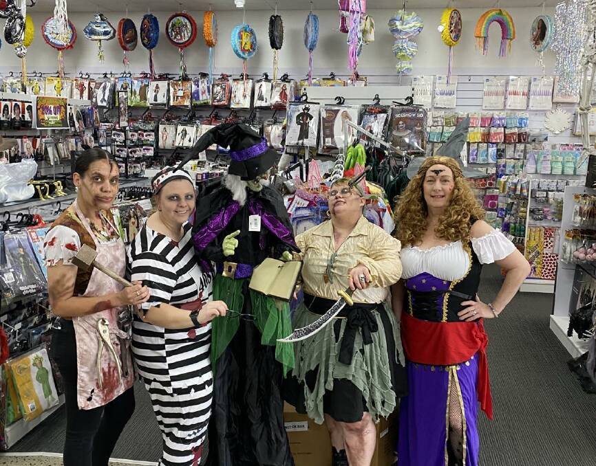 Axikem staff got into the spirit of Halloween in the lead up. Pictured are sales assistants Emma Stubbs (zombie butcher), Laura Plunkett (zombie convict), Sam Sidlow (zombie pirate) and owner Sue Jones (gypsy woman). Picture supplied 