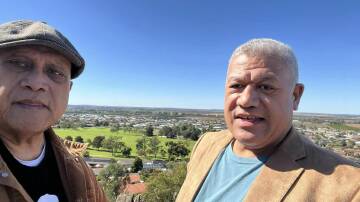 Former Uniting Church Griffith parish minister Iafeta Tukutama pictured with fellow reverend and friend Alimoni Taumoepeau at Scenic Hill last week. Picture supplied