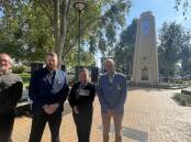 Griffith RSL sub-branch chaplain Father Thomas Leslie, vice president Sean Brettschneider, secretary Berdene Oxley-Boyd and junior vice president Graham Slingsby at the cenotaph. Picture by Allan Wilson.