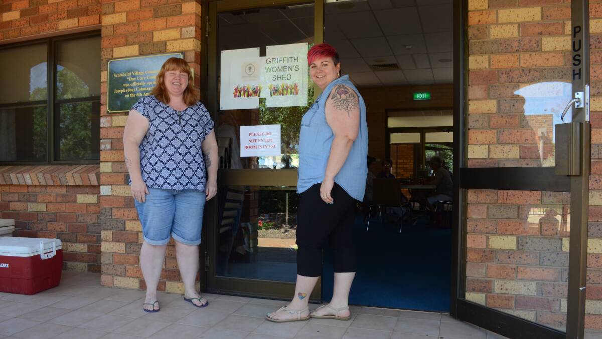 IT BEGINS: Kristy Stanley at the women's shed open day with Aimee Briggs. Picture: Kenji Sato