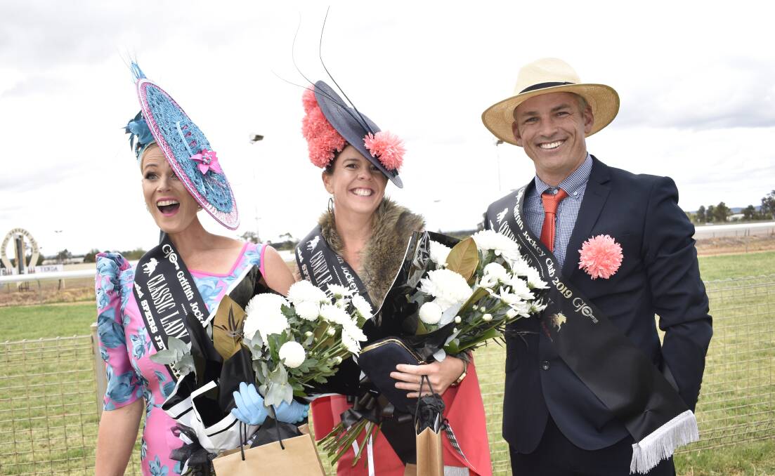 ALL ABOUT THAT SASH: Classic lady of the day Elizabeth Paterson and couple of the day Julieanne Lawrence and Aaron Lawrence. PHOTO: Kenji Sato