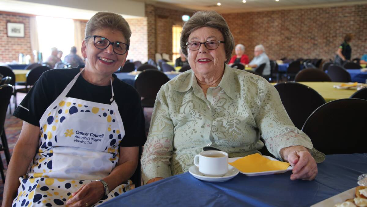 RAISING FUNDS: Deanna Marriott and Maureen Ninen meet up at the Griffith Bagtown Function Centre for Griffith's Biggest Morning Tea 2019, which drew in about 250 people and raised $9000. PHOTO: Anthony Stipo