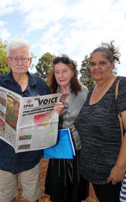 HEATING UP: Peter Knox, Joycelyn Seton, and Roslyn Penrith are lobbying the government for air conditioning. Picture: Anthony Stipo.