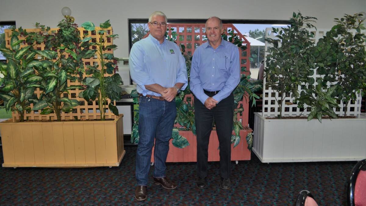 Brian Simpson met with ACCC deputy chair Mick Keogh at the Coro Club on Tuesday. Picture: Kenji Sato