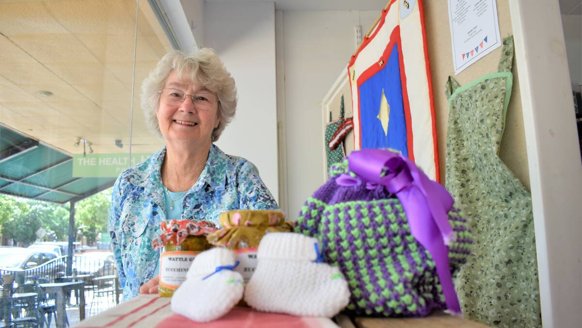 CRAFTY: Margaret Haggarty has continued her yearly tradition of setting up a handicraft display in the lead-up to the Griffith Uniting Church fete. PHOTO: Kenji Sato