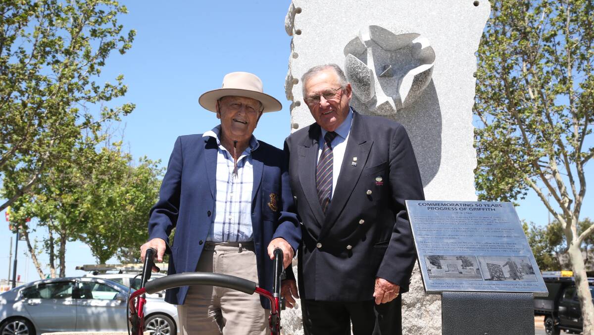 MOMENTOUS: 91-year-old pioneer Keith McWilliams celebrates with Mayor John Dal Broi. Picture: Anthony Stipo