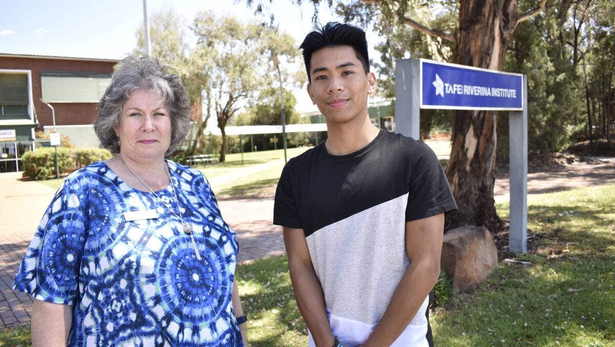 Griffith TAFE aged care teacher Jo Fennessey and student Raybyn Sison. PHOTO: Kenji Sato