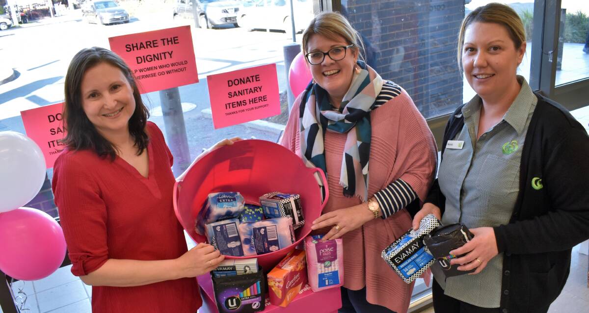 SHEROES: Tracy Zordan, Kellie Kelly, and Nicole Wardell are asking locals to pitch in to help the less fortunate women of Griffith retain some of their dignity. PHOTO: Kenji Sato