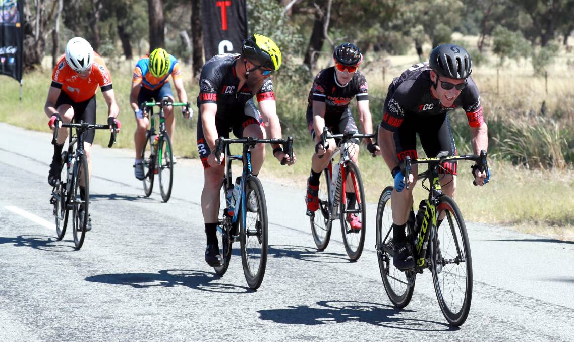 ON AGAIN: Cyclists compete in the first round of the Tour de Riverina at Uranquinty in February. Picture: Les Smith