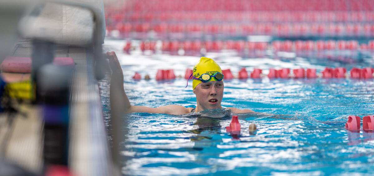 FOCUSED: Ashley Van Rijswijk during training in Queensland. Picture: Wade Brennan/Swimming Australia