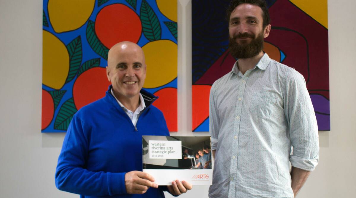 ART: Local Member for Murray and Minister for Education Adiran Piccoli with Western Riverina Arts development officer Derek Motion.