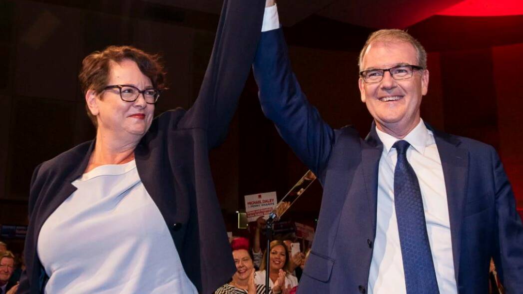 Upper house MLC Penny Sharpe, pictured during the election campaign with then leader Michael Daley, will recontest the deputy leadership role. She has been acting Labor leader since the March state election. Picture:CHRISTOPHER PEARCE